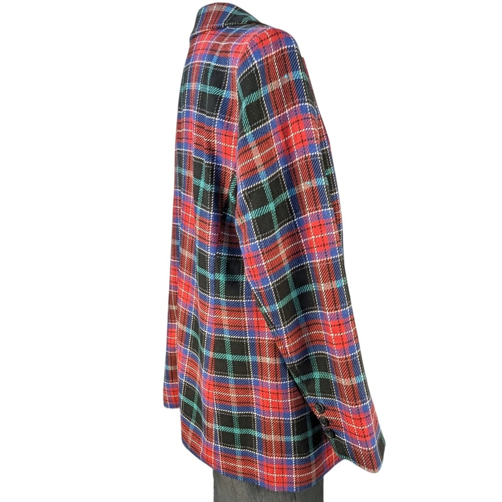 Talbots Open Front Blazer Log Fire Plaid Sz 16 Tartan Wool Blend Academia Office - Picture 4 of 8